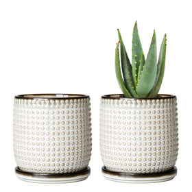 D'vine Dev smoked white beaded ceramic pot with drainage hole for small plants