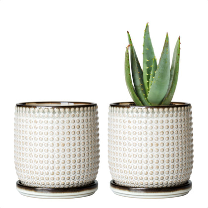 D'vine Dev smoked white beaded ceramic pot with drainage hole for small plants