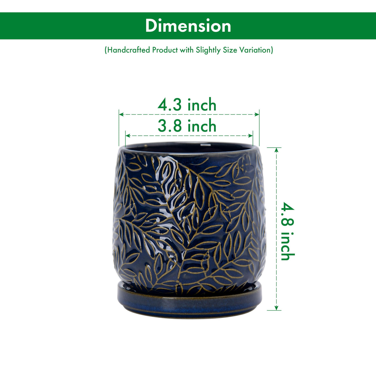 Dvine Dev stoneware planter close-up highlights the textured embossed leaves.