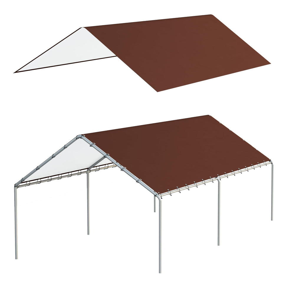 Dwale 10x20 carport cover front view; universal fit protects vehicles from rain