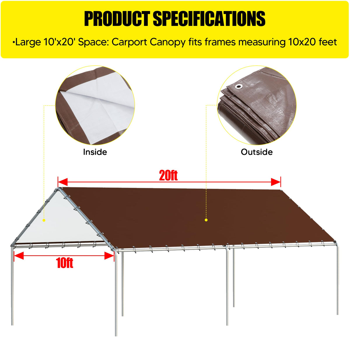 Dwale 10x20 carport cover side view; full coverage for vehicles and gear