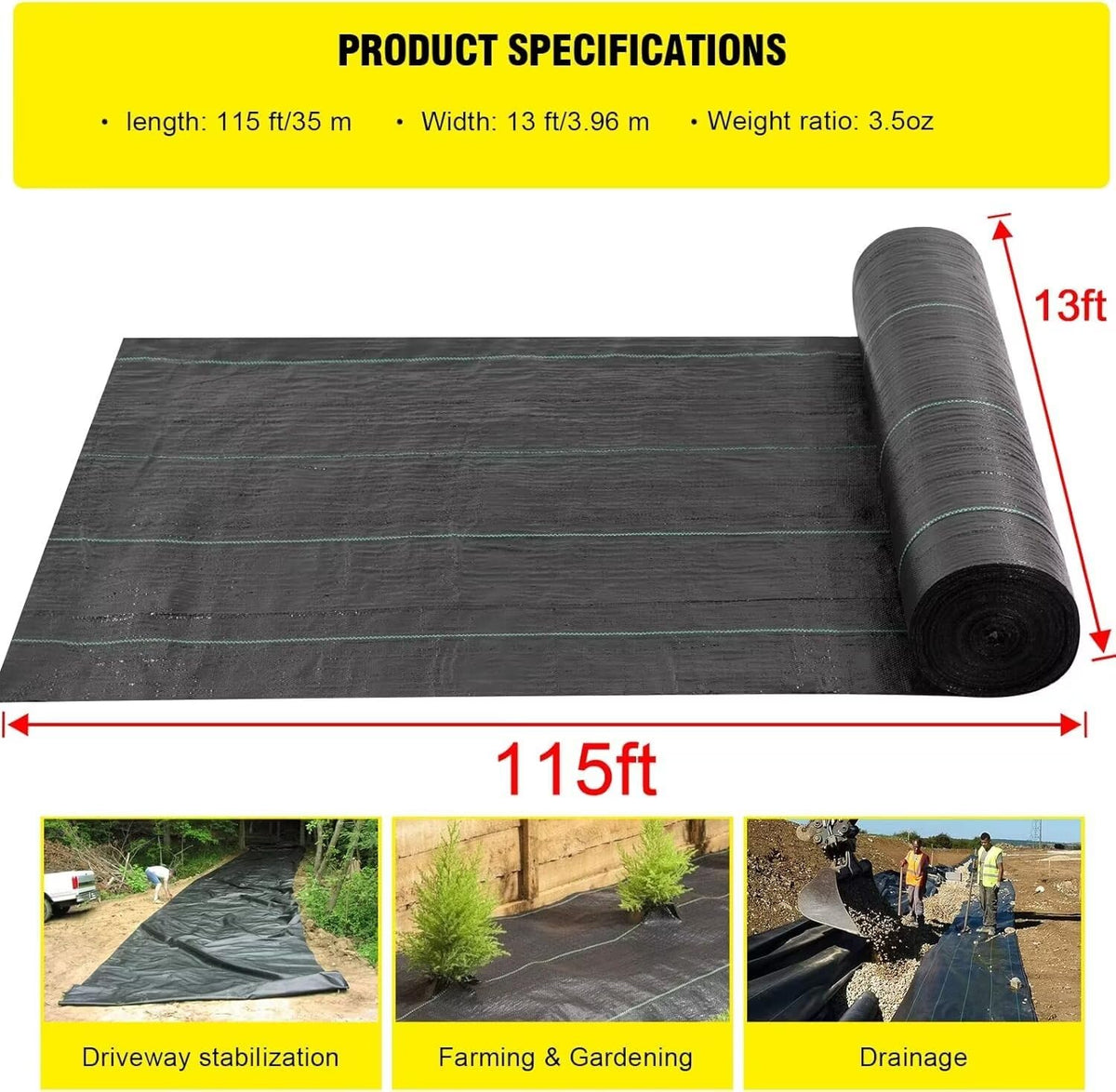 DWALE Driveway Fabric 115ft roll laid out for quick, expansive installation