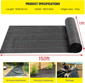 DWALE Driveway Fabric 150ft length enables broad coverage for jobs.