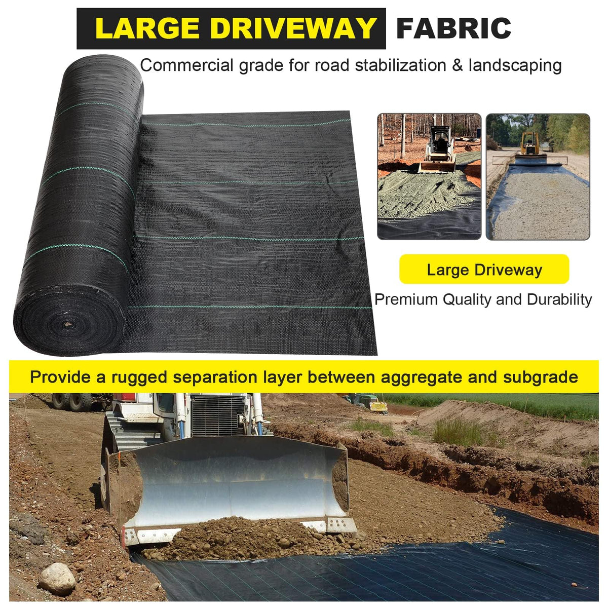 DWALE Driveway Fabric with 600 lbs tensile strength resists heavy loads.