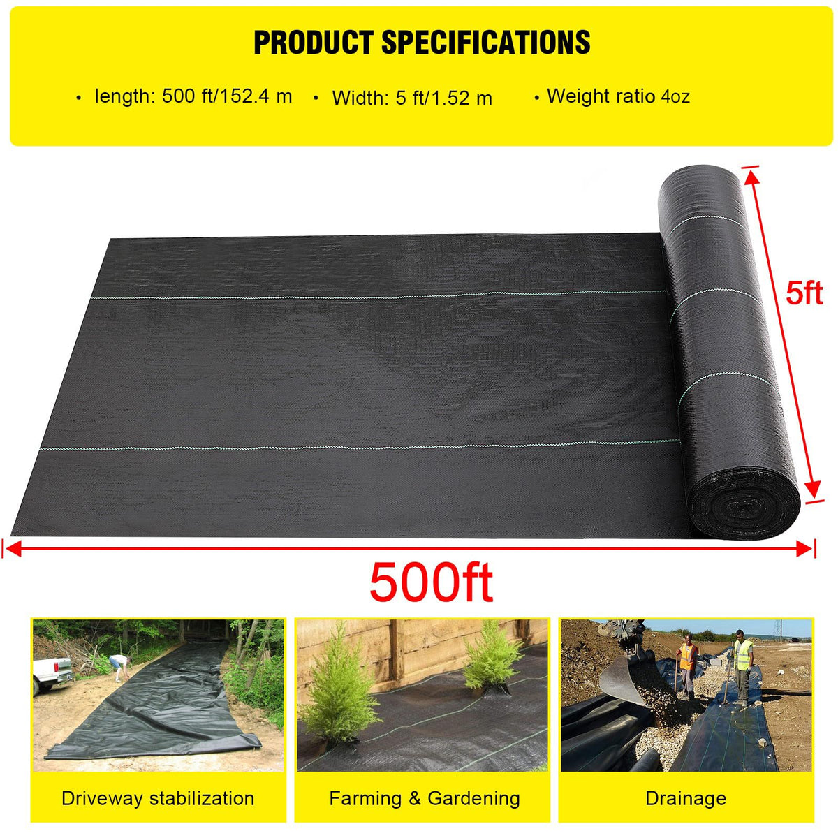 DWALE geotextile fabric 500ft by 5ft supports erosion control.