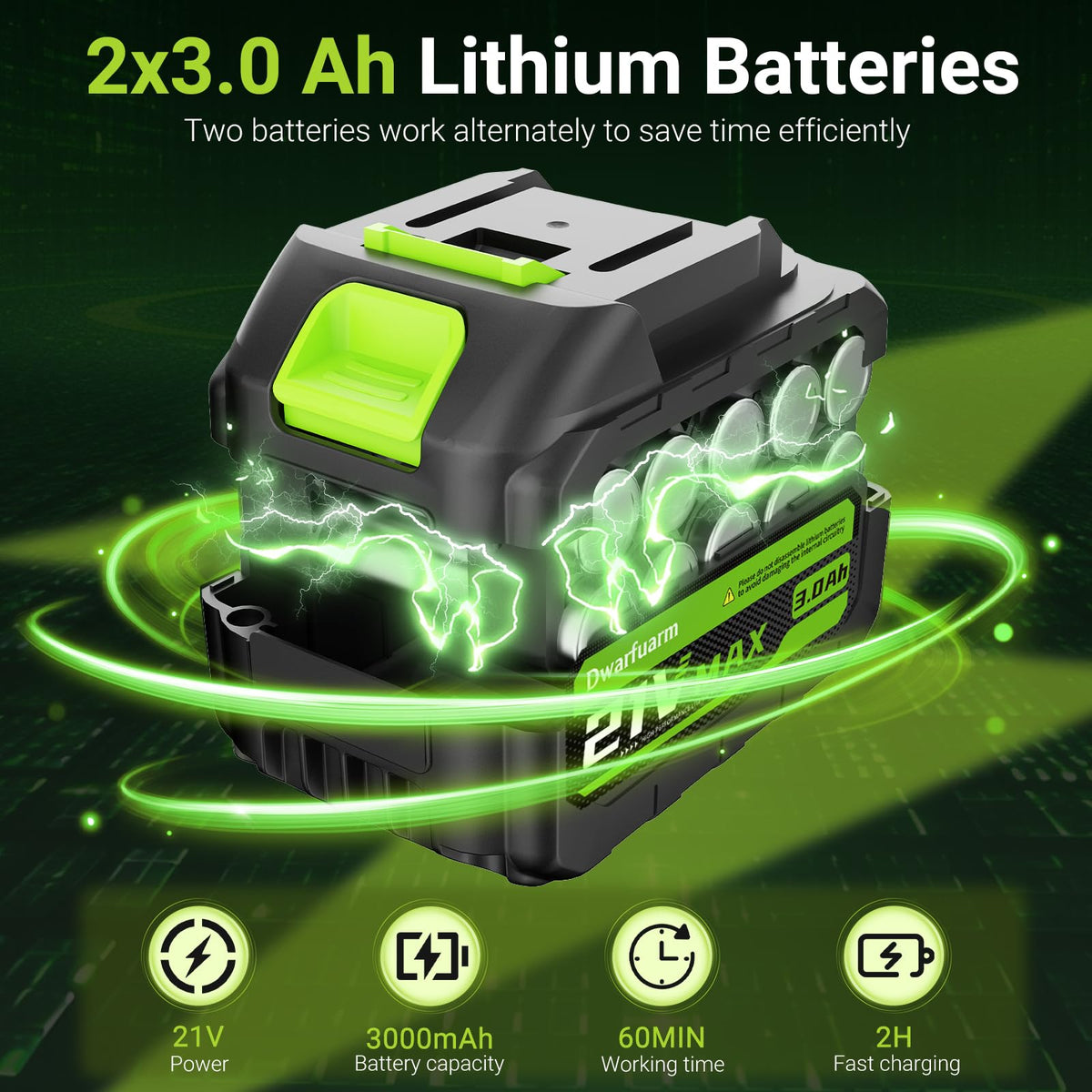 Dwarfuarm battery pack with two 3000mAh cells for extended runtime