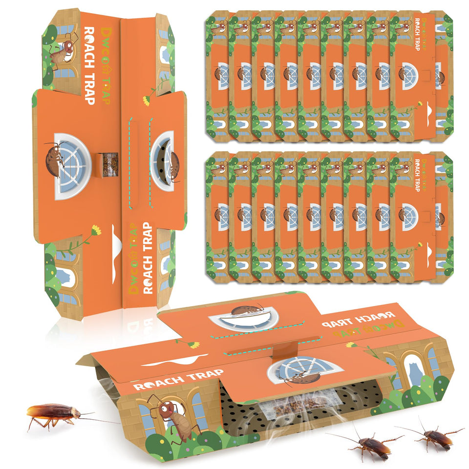 Dwcom Trap 18-pack roach traps with dual buckle design for versatile placement.