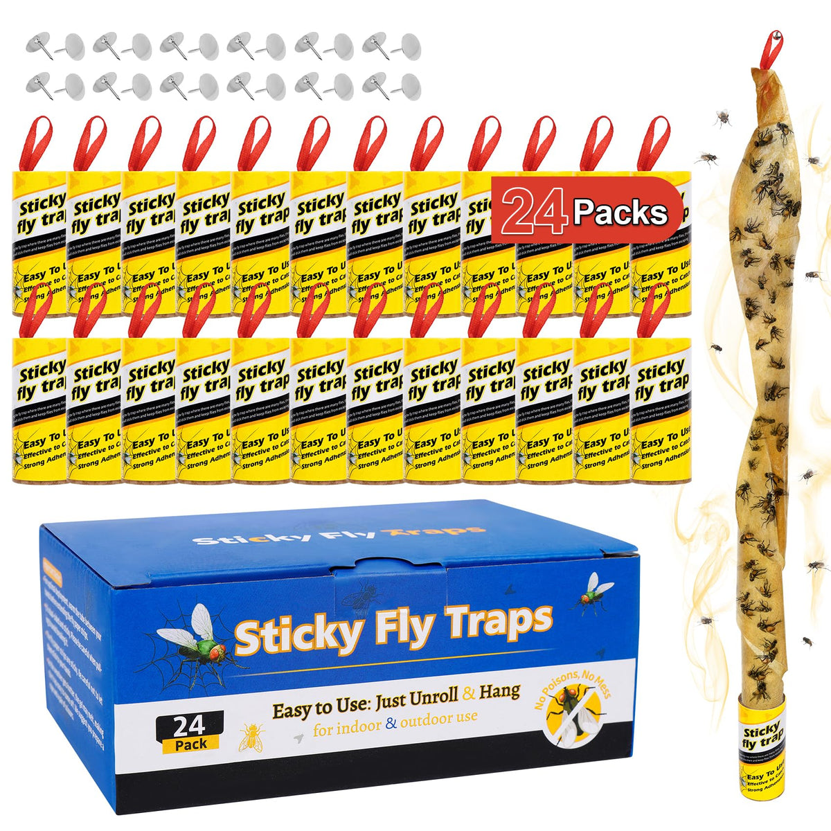 Dwcom Trap 24-pack fruit fly traps set up indoors outdoors to capture flying pests