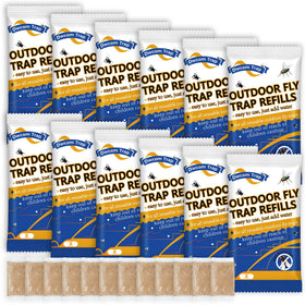 Dwcom Trap fly bait refill close-up shows natural ingredients for outdoor traps.