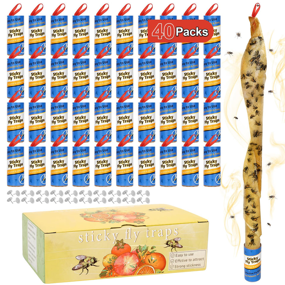 Dwcom Trap indoor fly tape 40 pack captures fruit flies with strong adhesive.