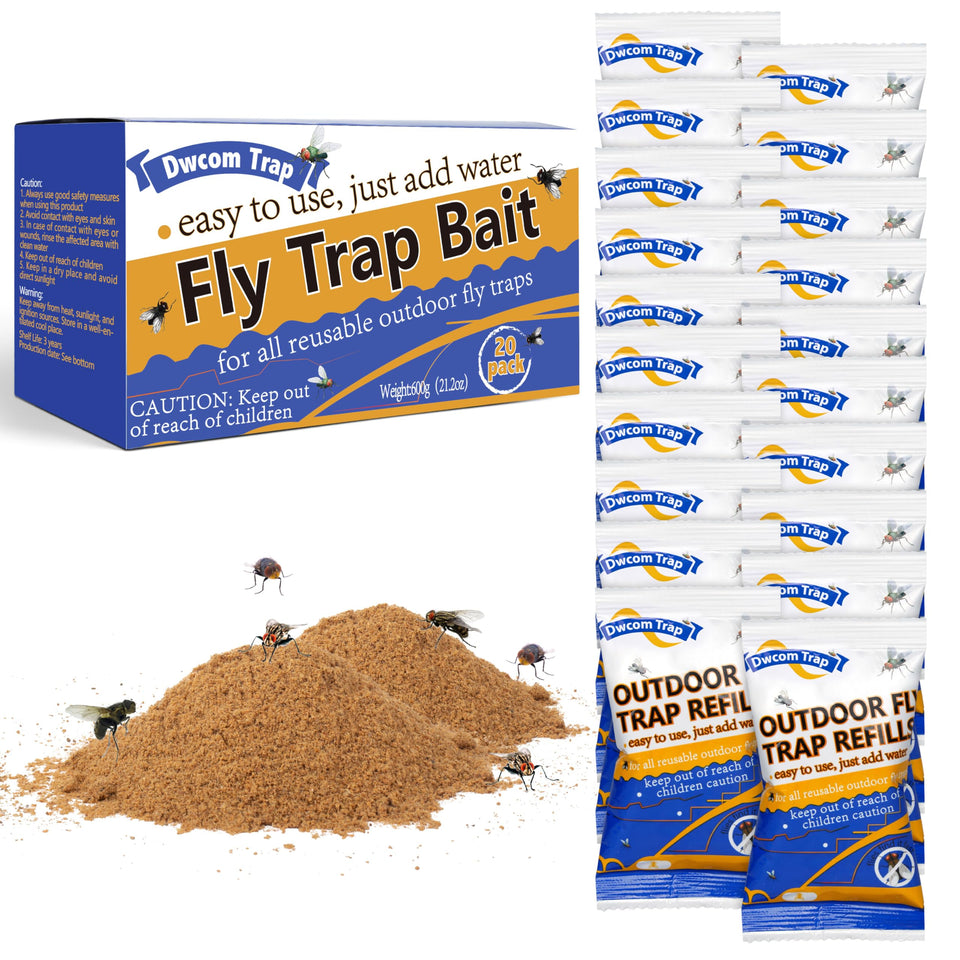 Dwcom Trap refill added to outdoor reusable trap for garden fly control