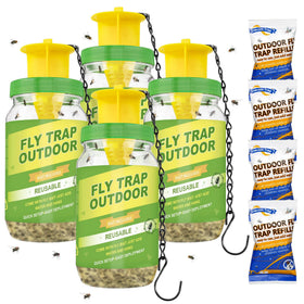 Dwcom Trap outdoor fly trap hanging in a garden to curb flies