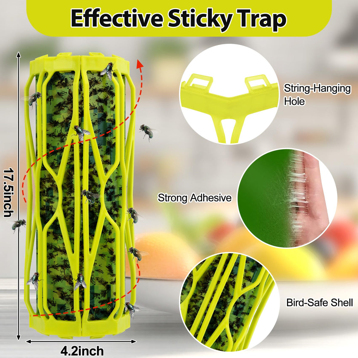 Dwcom Trap sticky-paper detail highlights high capture capacity for pests.