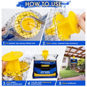 Dwcom Trap yellow exterior attracts flies while bait activates in sunlight