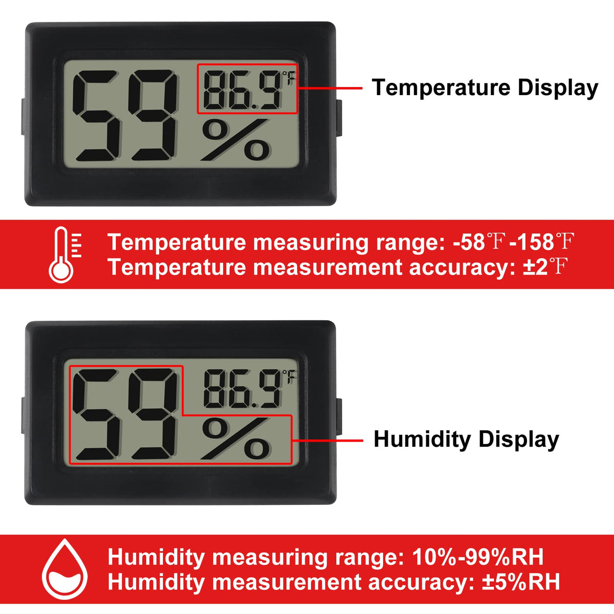 DWEII LCD-screen hygrometer displays readings clearly for quick checks