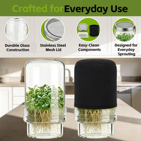 DWETG wide-mouth jars simplify cleaning and harvesting sprouts.