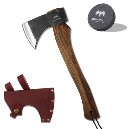 DWFKHT hatchet full length in outdoor setting for camping and woodwork
