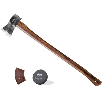 DWFKHT splitting axe blade close-up highlighting wedge for efficient wood splitting.