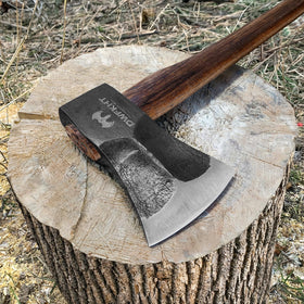 DWFKHT splitting axe in action splitting a log outdoors.