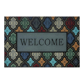 DWKKX welcome mat with teal flower design adds durable outdoor entryway style.
