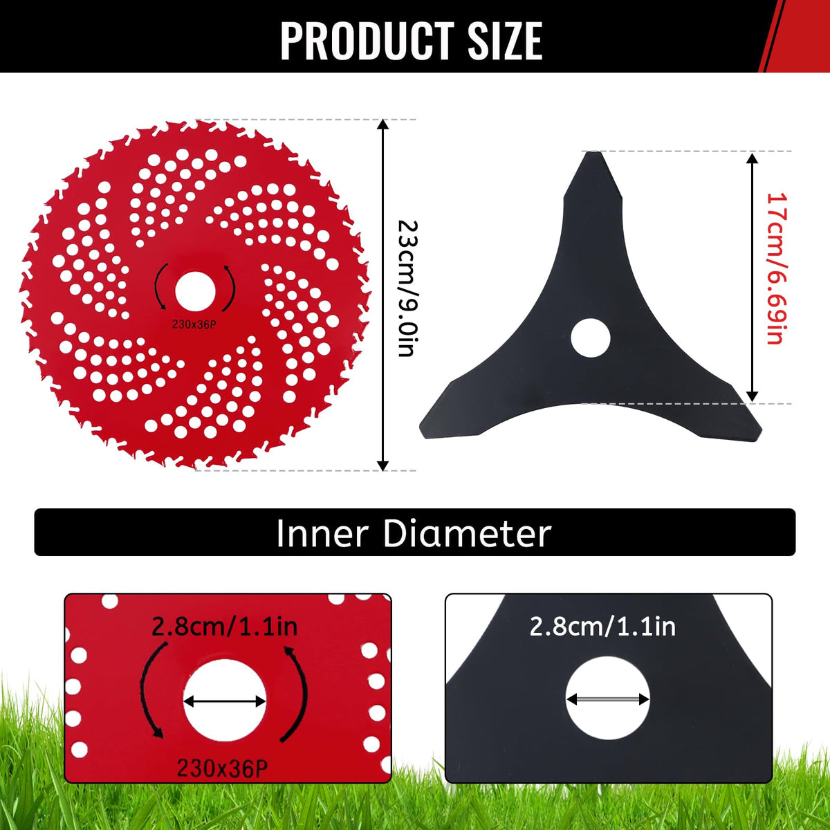 DWSFADA 10-inch 3T blade shown for aggressive brush clearing
