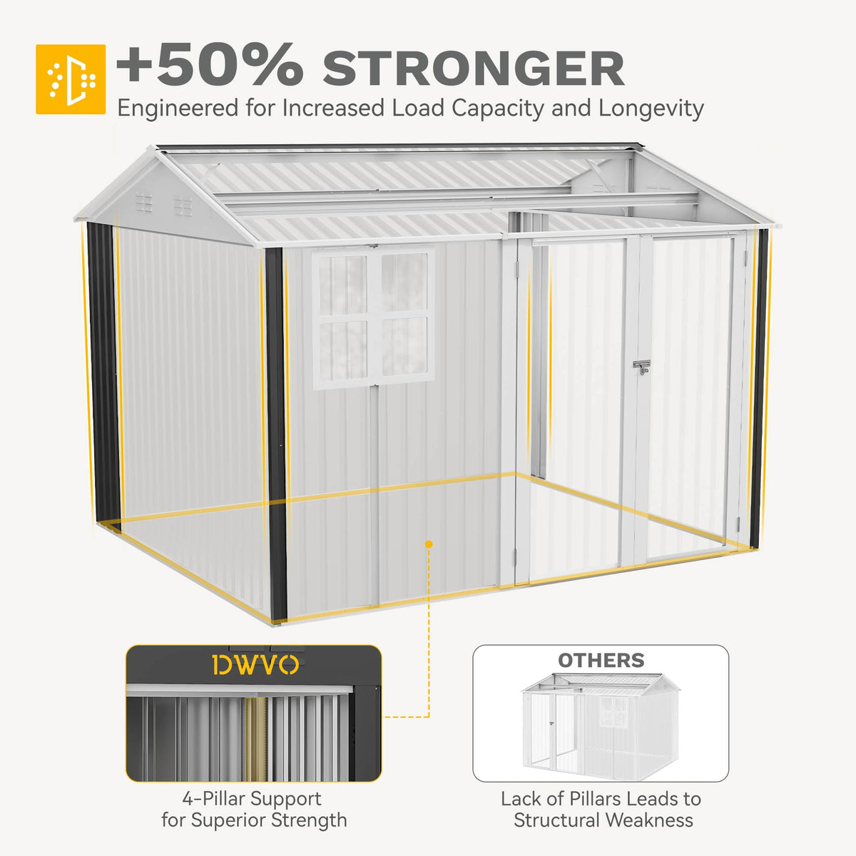 DWVO 10x10 shed interior shows bright airy space with ventilation