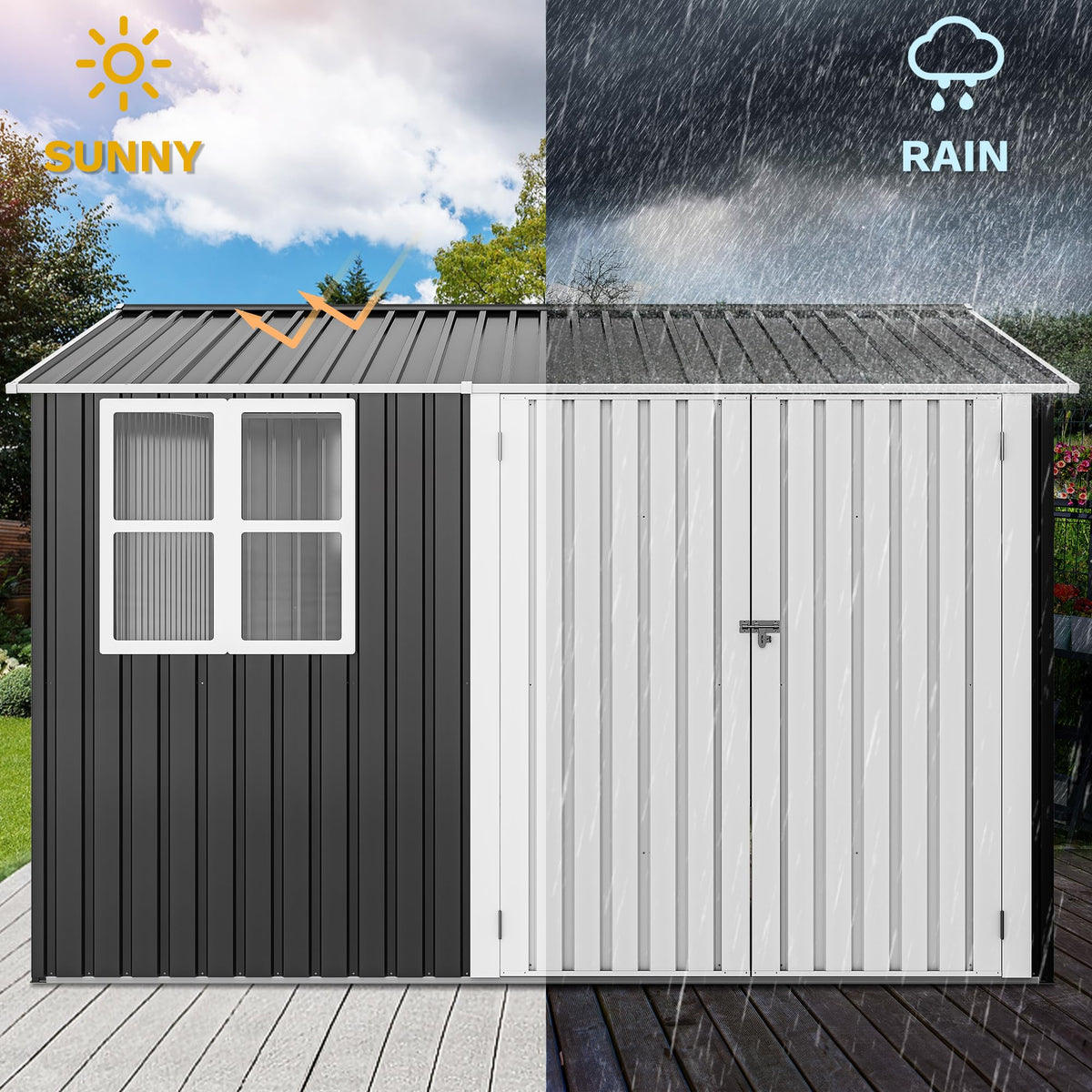 DWVO 10x10 shed lockable doors provide secure access to gear