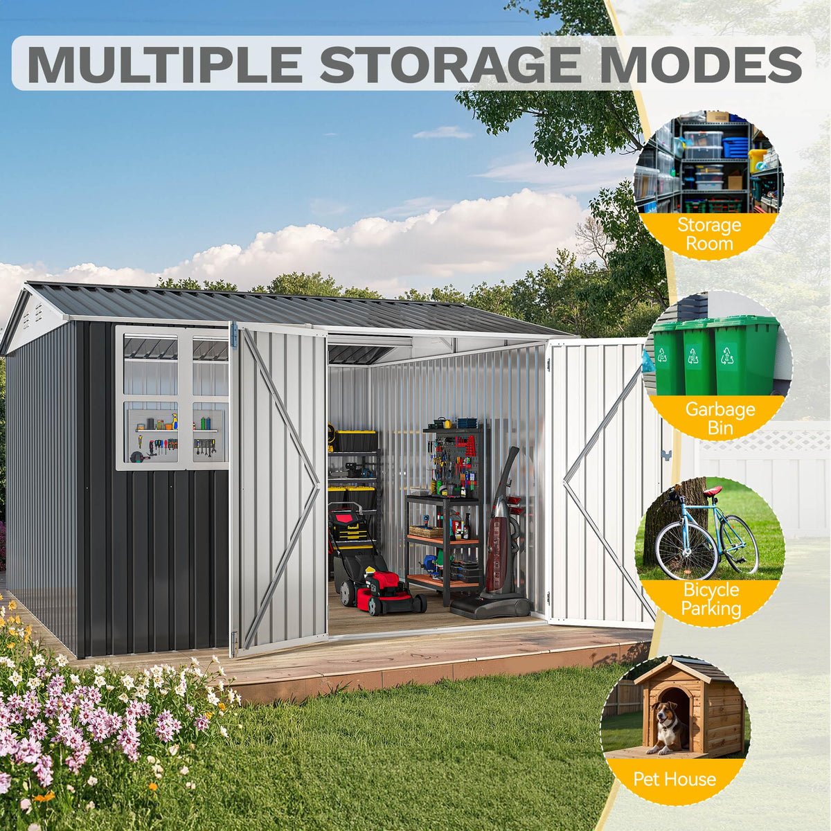DWVO 10x10 shed tool bike pet space versatile storage