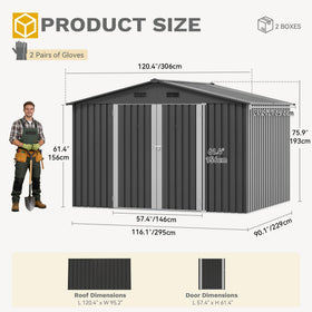 DWVO 10x8ft shed galvanized steel construction resisting weather and corrosion.