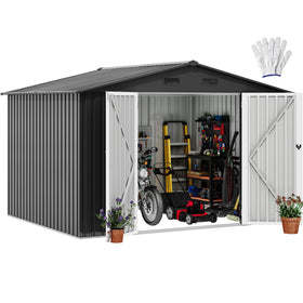 DWVO 10x8ft shed front view with lockable doors for secure storage.