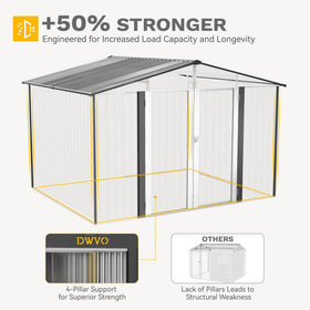 DWVO 10x8ft shed interior illustrating modular space for tools and bicycles.