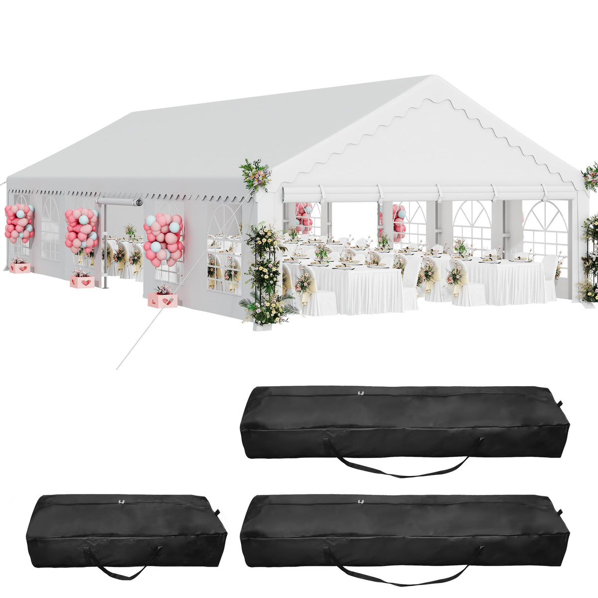 DWVO 20x40ft party tent frame close-up with sturdy galvanized joints for stability.
