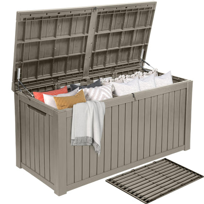 DWVO 220-gallon patio box front view, ample storage for cushions and tools.