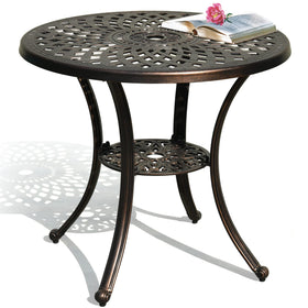 DWVO 30-inch round dining table top in hammered bronze finish, ideal for outdoor dining.