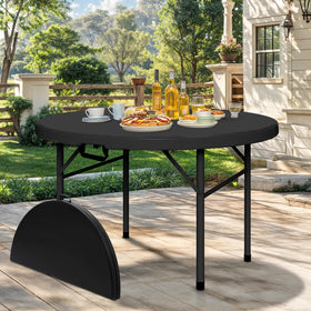 DWVO 48-inch round folding table provides ample space for dinnerware and snacks