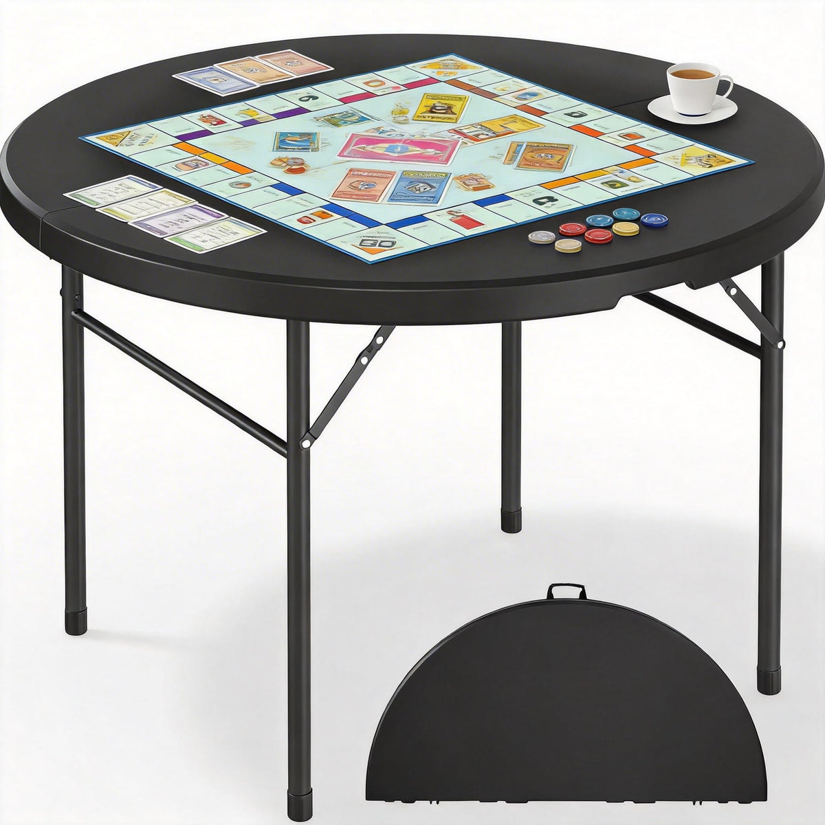 DWVO 48-inch round folding table in patio setup with ample surface