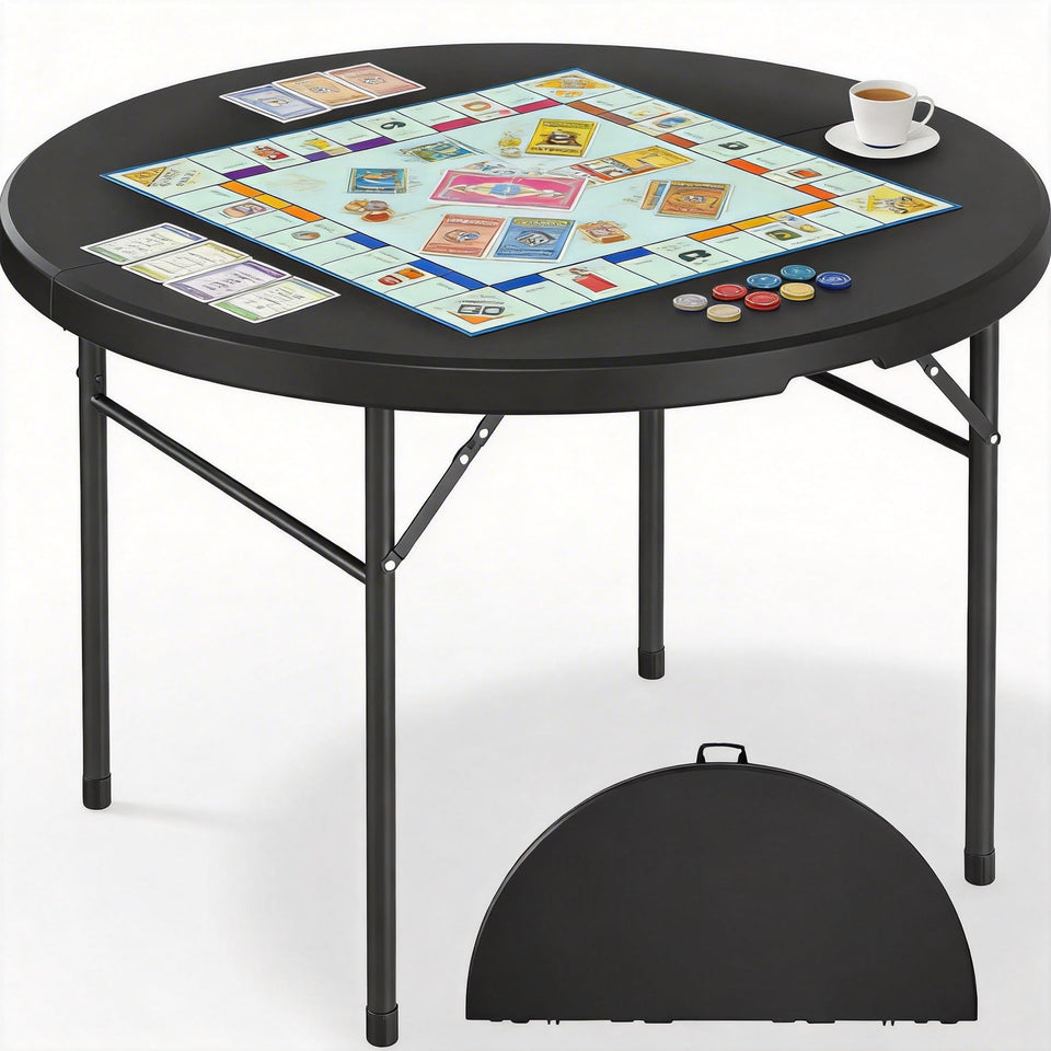 DWVO 48-inch round folding table in patio setup with ample surface