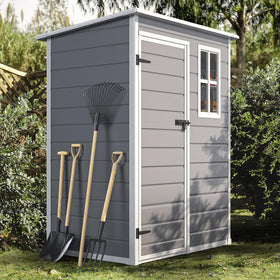 DWVO 5x3 ft shed exterior front in gray, secure storage for garden tools.
