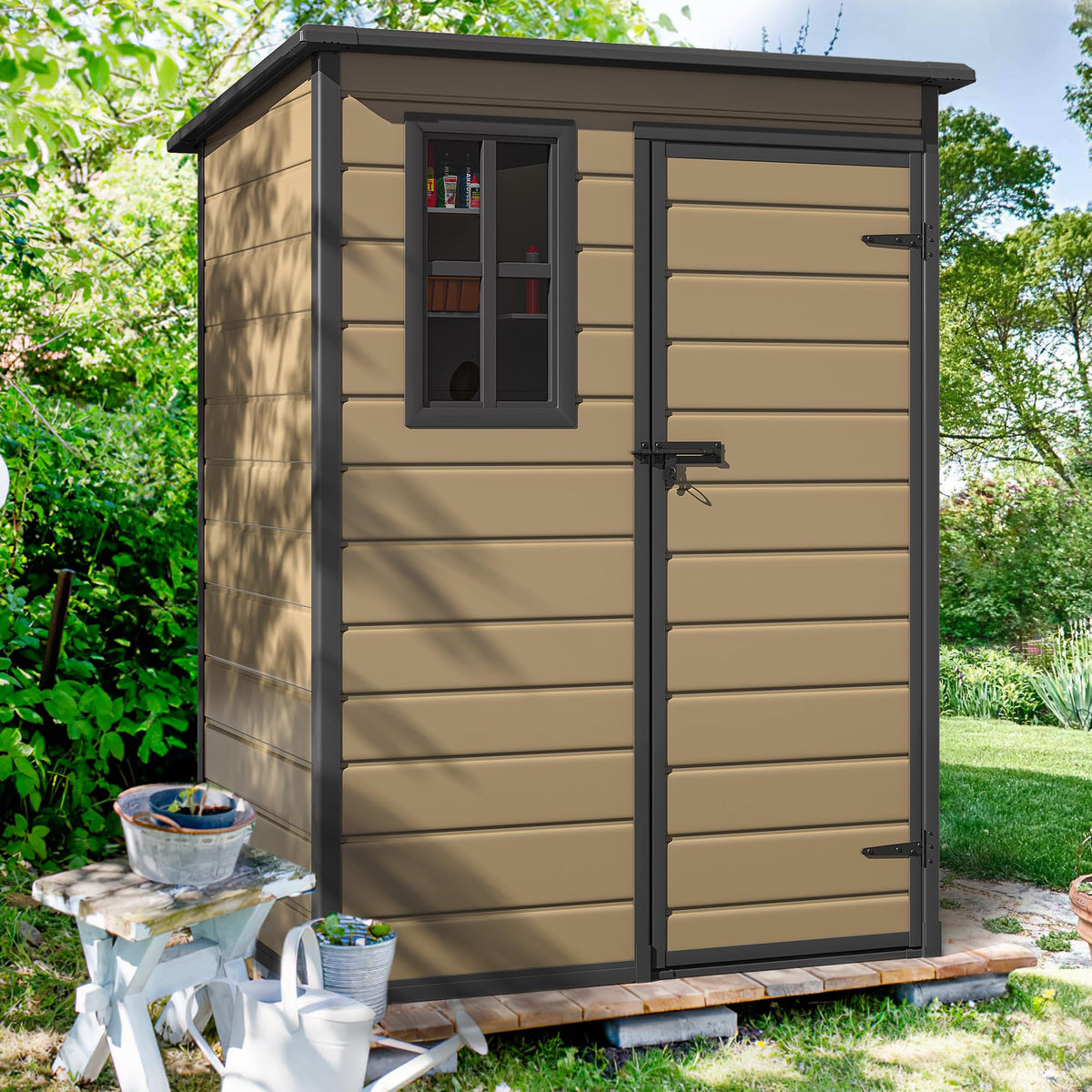 DWVO backyard shed ready for garden tools or pet shelter use