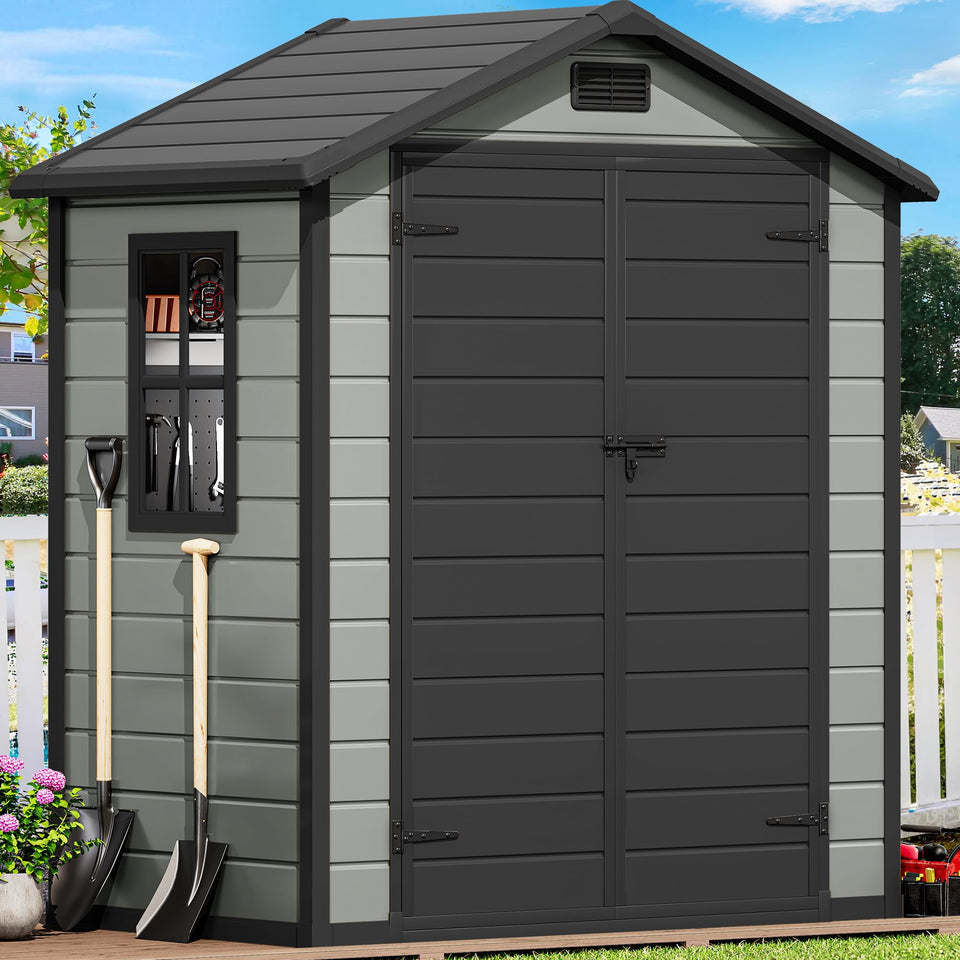 DWVO 6x4 ft shed front view with lockable door for secure garden storage.