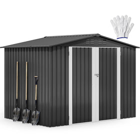 DWVO 7x5 large metal shed front view showing durable galvanized steel.
