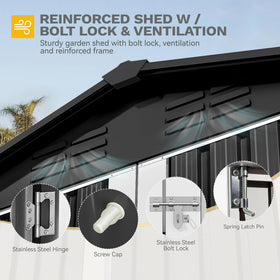 DWVO 7x5 large metal shed side view highlighting weather-resistant design.
