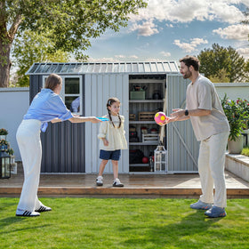 DWVO 8x6ft storage shed lockable doors enhancing security for stored tools