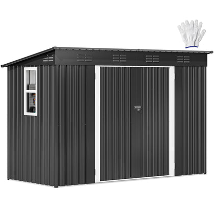 DWVO 9x4ft shed front view with translucent windows for natural light and visibility