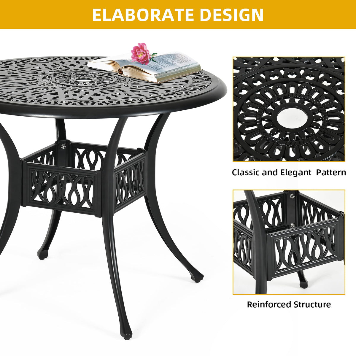 DWVO black patio dining table offering timeless outdoor style