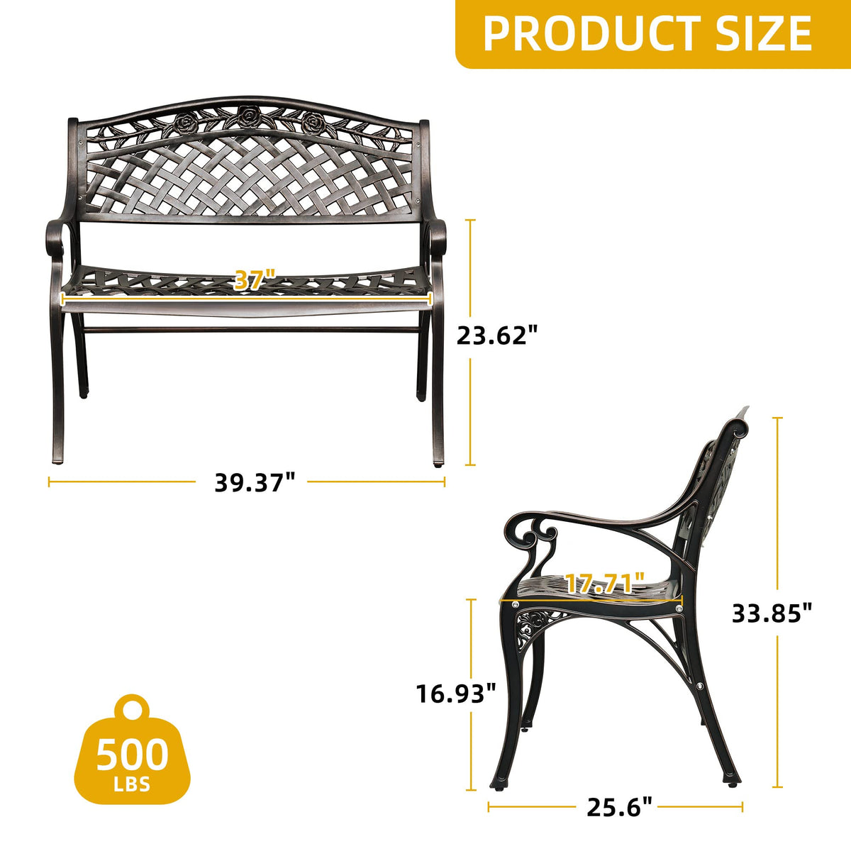 DWVO bronze finish outdoor bench with all-weather coating
