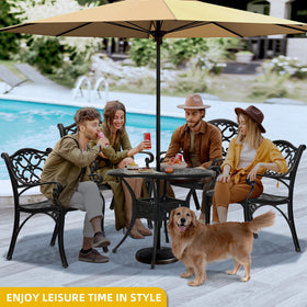 DWVO cast aluminum patio dining table side view emphasizes durability and rust resistance