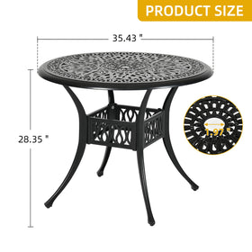 DWVO dining table with umbrella hole allows shaded dining on sunny days