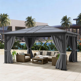DWVO outdoor patio use shown in backyard with netting and curtains