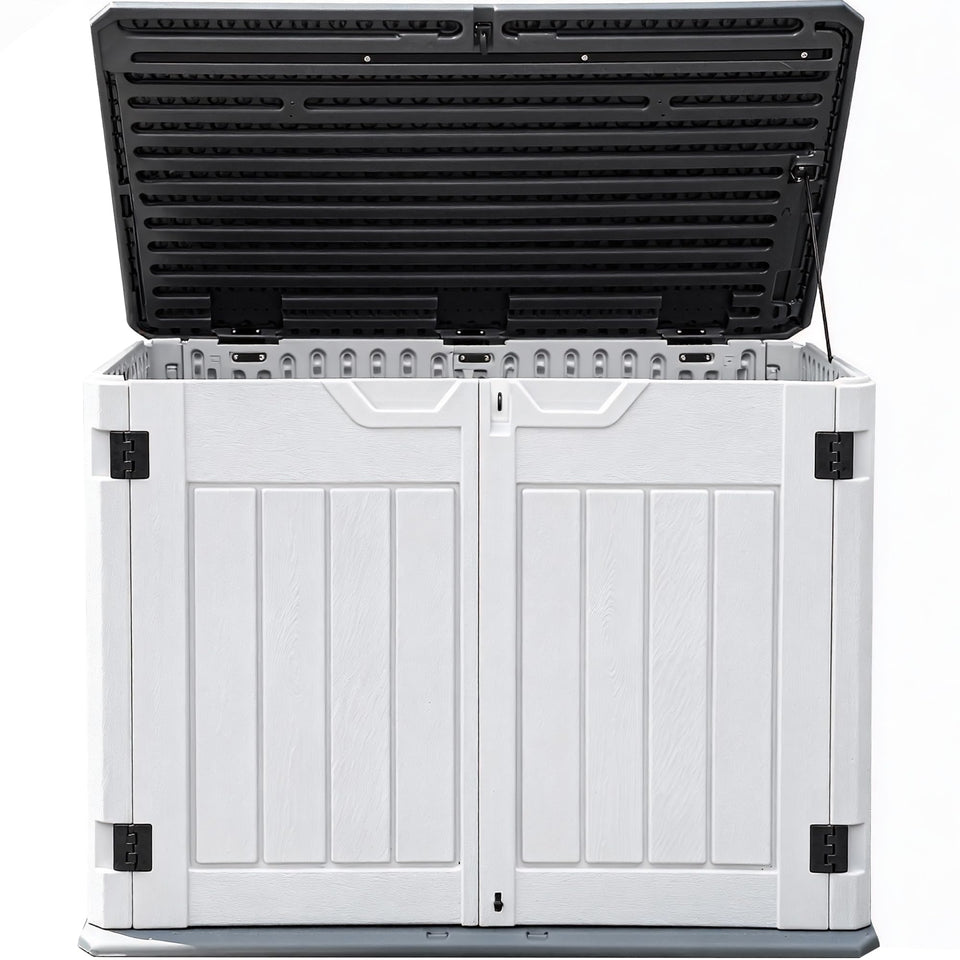 DWVO outdoor shed with dual-wall panels offering durable storage in all weather